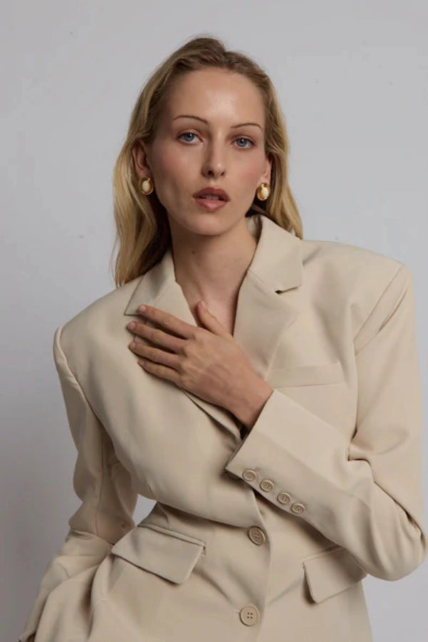 Prize Earrings Cream Gold by Heaven Mayhem - enamel earrings with gold frame and vintage style, designed for a polished everyday look.