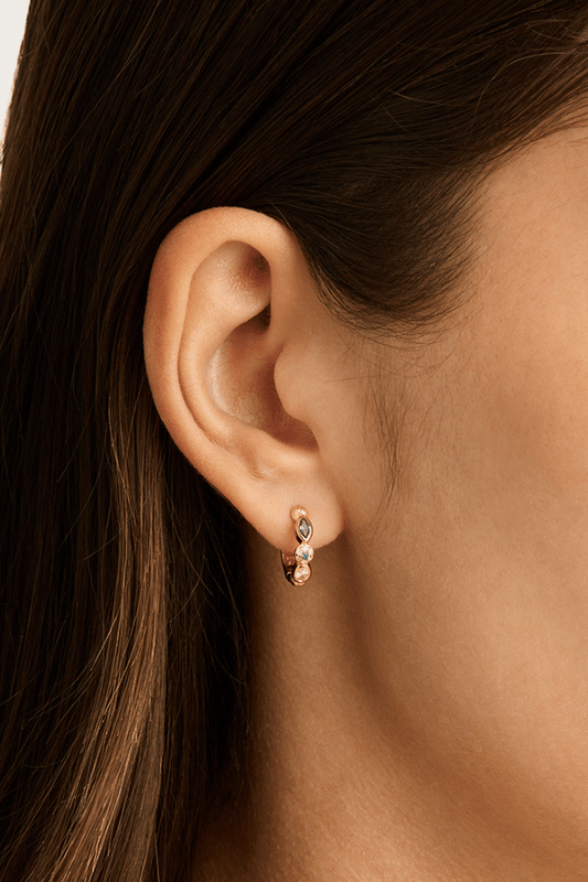 18k Gold Vermeil Protection of Eye Hoops by By Charlotte, dainty gemstone hoops with cubic zirconias and blue topaz, perfect for adding protection and confidence with the watchful evil eye design.