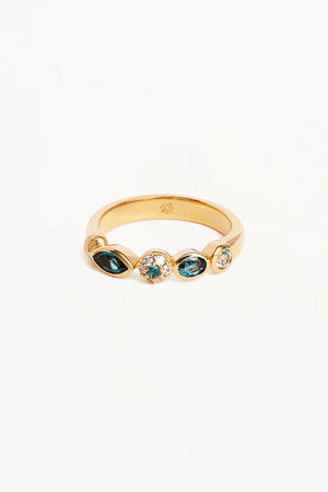 18k Gold Vermeil Protection of Eye Topaz Ring by By Charlotte, featuring natural blue topaz and cubic zirconias, perfect for adding a radiant, protective touch to your stacking rings.