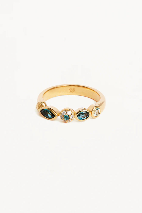 18k Gold Vermeil Protection of Eye Topaz Ring by By Charlotte, featuring natural blue topaz and cubic zirconias, perfect for adding a radiant, protective touch to your stacking rings.