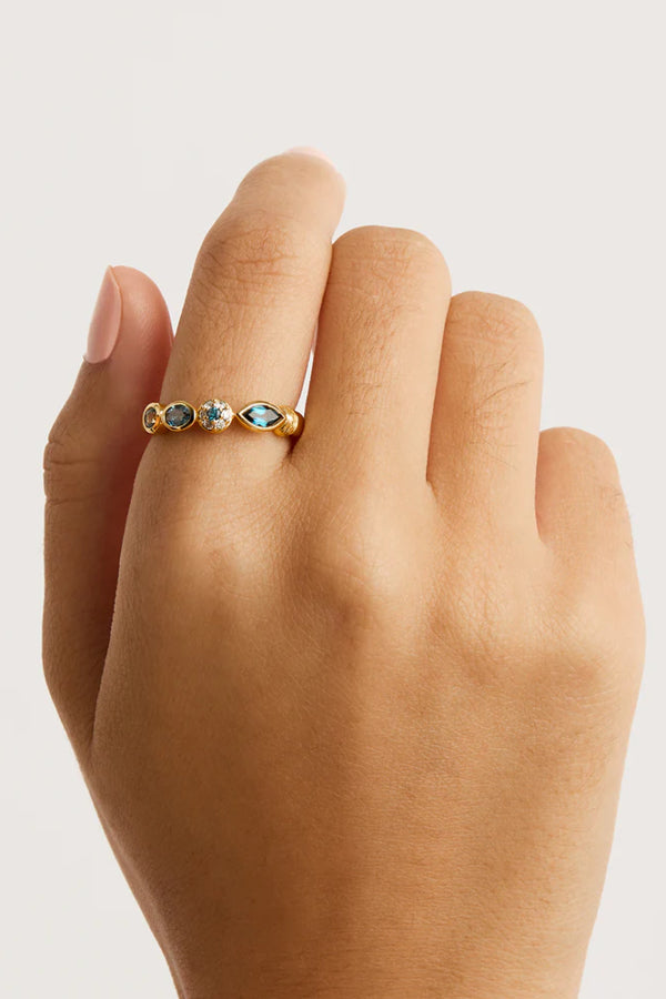 18k Gold Vermeil Protection of Eye Topaz Ring by By Charlotte, featuring natural blue topaz and cubic zirconias, perfect for adding a radiant, protective touch to your stacking rings.