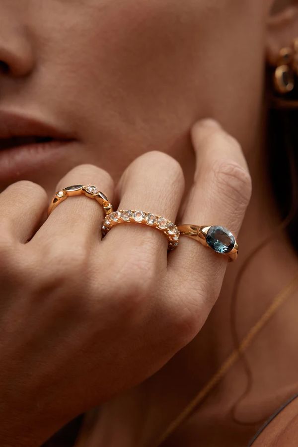 18k Gold Vermeil Protection of Eye Topaz Ring by By Charlotte, featuring natural blue topaz and cubic zirconias, perfect for adding a radiant, protective touch to your stacking rings.