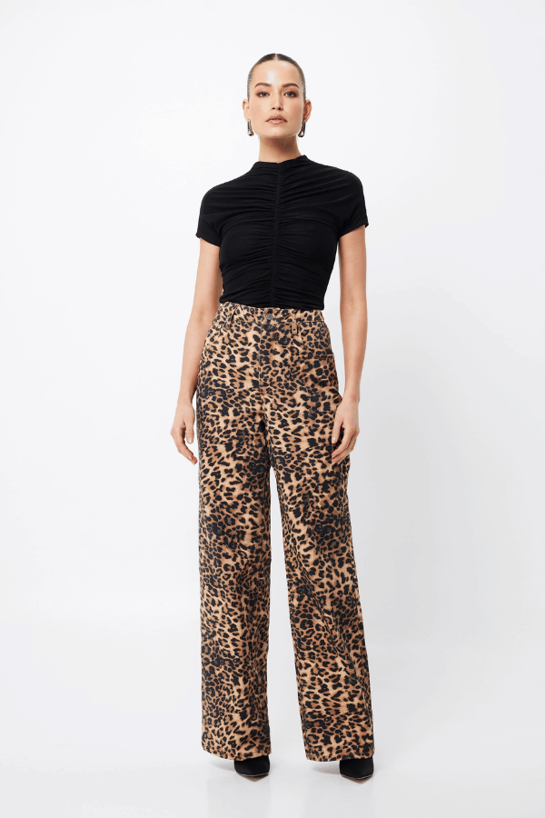 Prowl Jean Leopard Print by Mossman, straight leg jeans with bold leopard print. Perfect for statement outfits or everyday wear.
