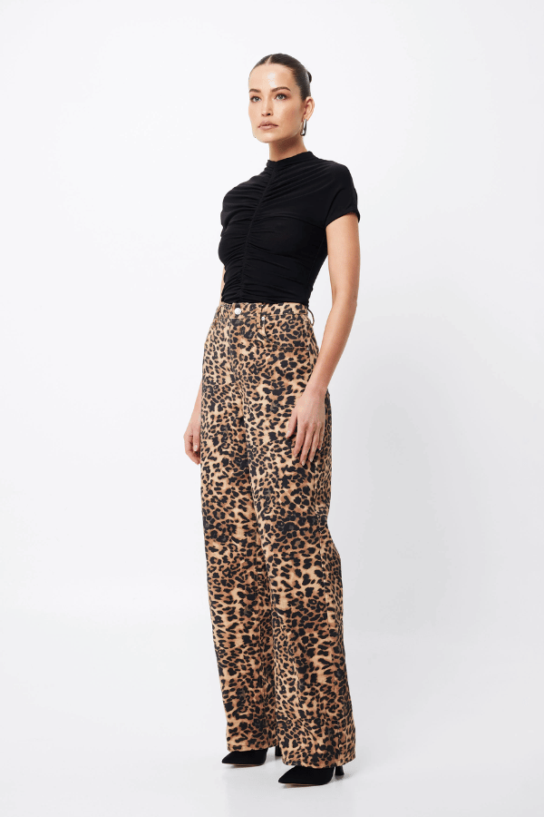 Prowl Jean Leopard Print by Mossman, straight leg jeans with bold leopard print. Perfect for statement outfits or everyday wear.