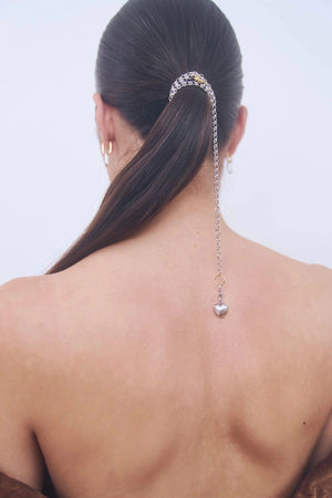 Puff Heart Necklace in Silver by Avant Studio, a silver belcher chain with detachable gold clasp and heart charm. Perfect layered or worn solo.