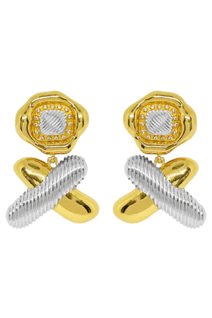 Quinn Earrings Mixed Metal by Mountain and Moon – gold and silver earrings with crystal detail. Perfect for statement styling.