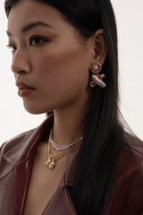 Quinn Earrings Mixed Metal by Mountain and Moon – gold and silver earrings with crystal detail. Perfect for statement styling.