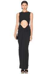 Marsella Dress Black by Ronny Kobo, a crepe cut-out silhouette with all-over ruching and slim fit. Perfect for sleek evening occasions.