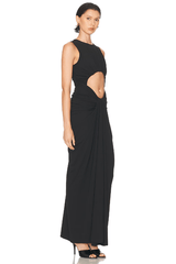 Marsella Dress Black by Ronny Kobo, a crepe cut-out silhouette with all-over ruching and slim fit. Perfect for sleek evening occasions.