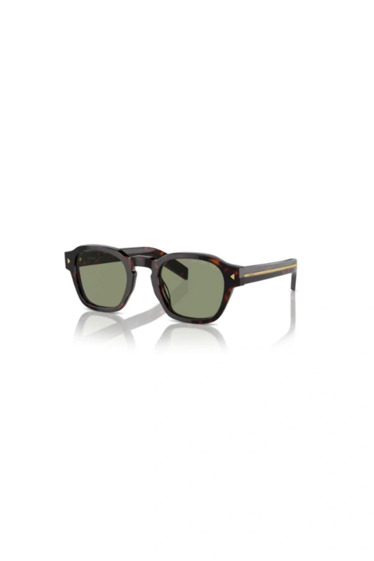Radica Tortoise Sunglasses by Prada, Italian acetate pantos frames with polarised green lenses and metal-plaque temples.
