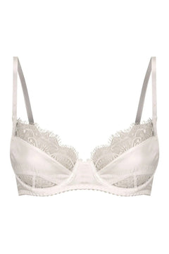 Rae Underwire in Ivory by Kat the Label, a satin underwire bra with lace paneling. Perfect for elevating everyday lingerie looks.