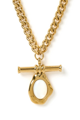 Rafaella Mother of Pearl Necklace in Gold by Arms of Eve, gold necklace with pearl pendant. Perfect for layering or elegant styling.