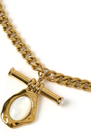 Rafaella Mother of Pearl Necklace in Gold by Arms of Eve, gold necklace with pearl pendant. Perfect for layering or elegant styling.