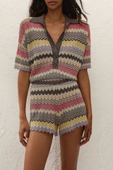 Raya Polo Top Perla Stripe by Faithfull the Brand – a striped knit polo with metallic detail. Perfect for resort styling.