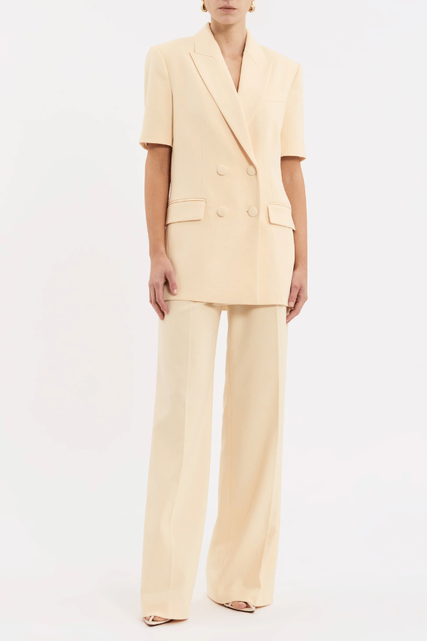 Rowan Blazer Butter by Rebecca Vallance, oversized short-sleeve blazer with peak lapel and tailored structure. Perfect with matching Rowan Pant.