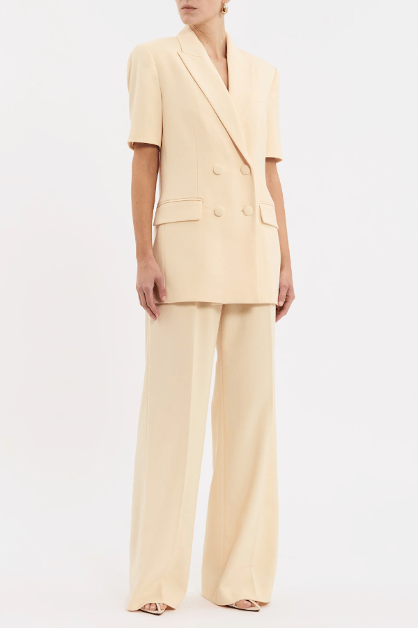 Rowan Blazer Butter by Rebecca Vallance, oversized short-sleeve blazer with peak lapel and tailored structure. Perfect with matching Rowan Pant.