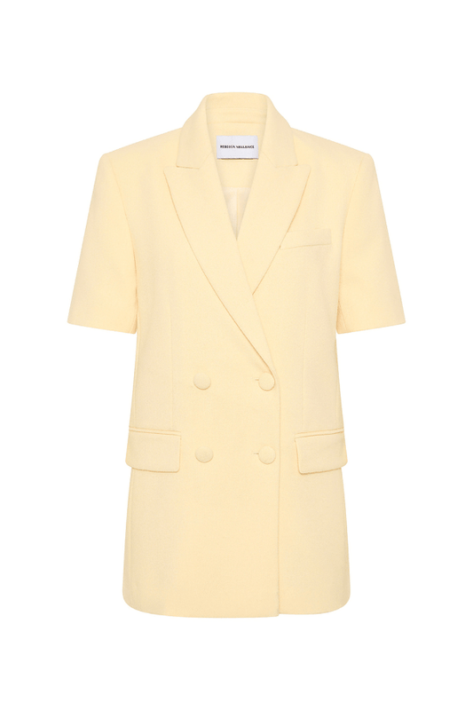 Rowan Blazer Butter by Rebecca Vallance, oversized short-sleeve blazer with peak lapel and tailored structure. Perfect with matching Rowan Pant.