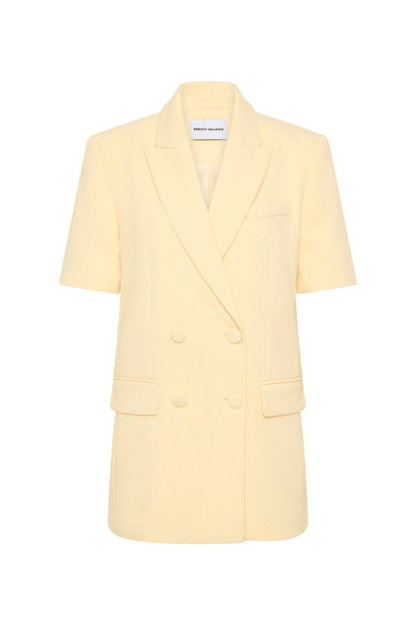 Rowan Blazer Butter by Rebecca Vallance, oversized short-sleeve blazer with peak lapel and tailored structure. Perfect with matching Rowan Pant.