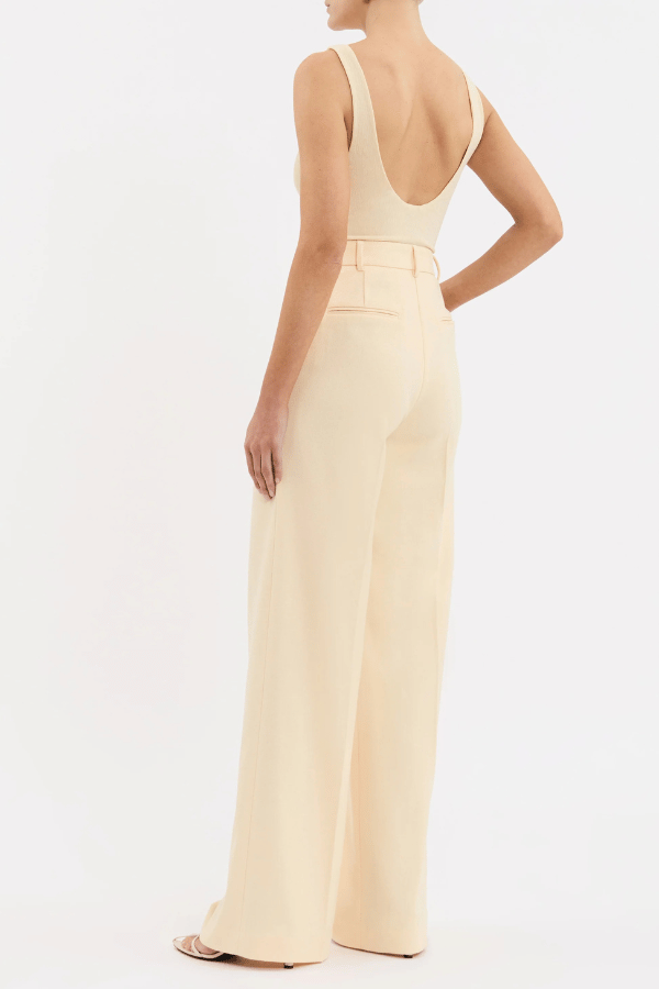 Rowan Pant Butter by Rebecca Vallance, tailored wide-leg pant with high waist and pressed creases. Perfect with the matching Rowan Blazer.