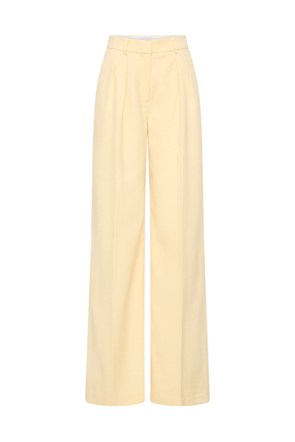 Rowan Pant Butter by Rebecca Vallance, tailored wide-leg pant with high waist and pressed creases. Perfect with the matching Rowan Blazer.