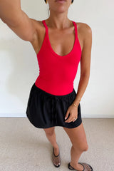 Red Aria Tank top with a fitted silhouette and scoop neckline displayed on a plain white background.