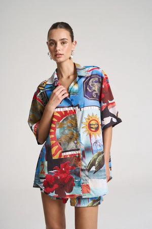 Relaxed Shorts by Summi Summi, lightweight Tencel shorts featuring the Loco collage print with a soft elastic waist and relaxed fit.