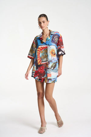 Relaxed Shorts by Summi Summi, lightweight Tencel shorts featuring the Loco collage print with a soft elastic waist and relaxed fit.