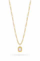 Remy Necklace Blanca by Avant Studio – 18k gold vermeil sterling silver necklace with clear emerald-cut cubic zirconia pendant.