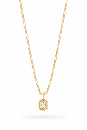 Remy Necklace Blanca by Avant Studio – 18k gold vermeil sterling silver necklace with clear emerald-cut cubic zirconia pendant.