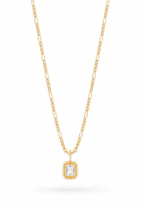 Remy Necklace Blanca by Avant Studio – 18k gold vermeil sterling silver necklace with clear emerald-cut cubic zirconia pendant.