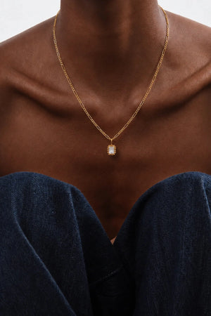 Remy Necklace Blanca by Avant Studio – 18k gold vermeil sterling silver necklace with clear emerald-cut cubic zirconia pendant.