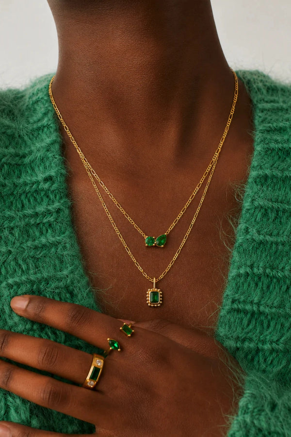 Remy Necklace Emerald by Avant Studio – 18k gold vermeil sterling silver necklace with emerald-cut cubic zirconia pendant.