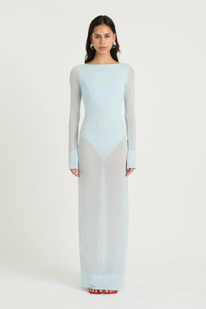 Remy Sheer Maxi Dress Mint by Benni, reversible sheer maxi with scoop neckline, built-in bodysuit and bralette for fluid, versatile elegance.