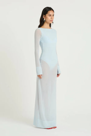 Remy Sheer Maxi Dress Mint by Benni, reversible sheer maxi with scoop neckline, built-in bodysuit and bralette for fluid, versatile elegance.