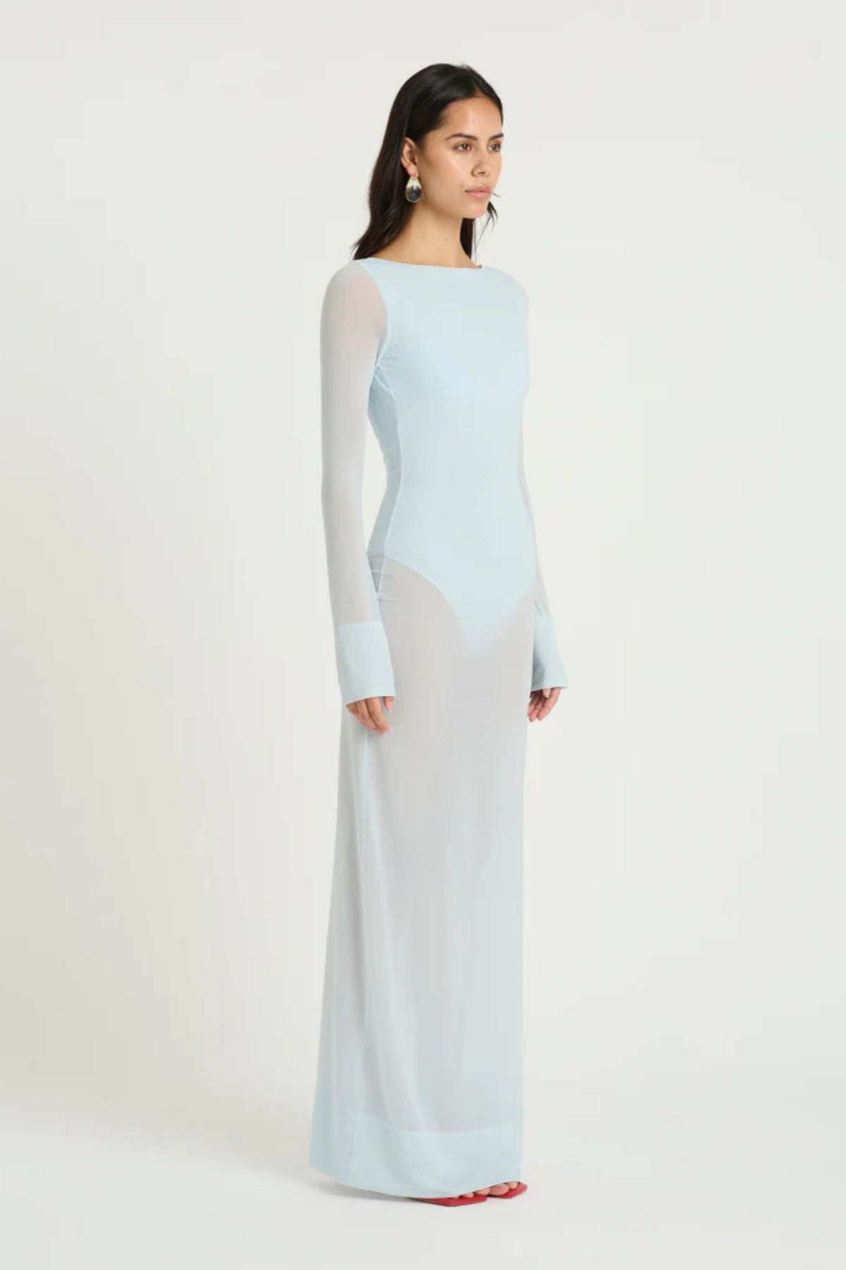 Remy Sheer Maxi Dress Mint by Benni, reversible sheer maxi with scoop neckline, built-in bodysuit and bralette for fluid, versatile elegance.