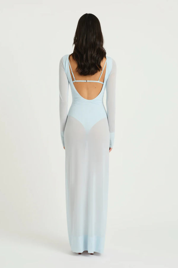 Remy Sheer Maxi Dress Mint by Benni, reversible sheer maxi with scoop neckline, built-in bodysuit and bralette for fluid, versatile elegance.