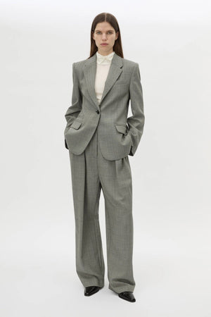 Ren Blazer Charcoal Herringbone by Camilla and Marc - tailored wool blazer with structured shoulders and herringbone texture, perfect for workwear styling.