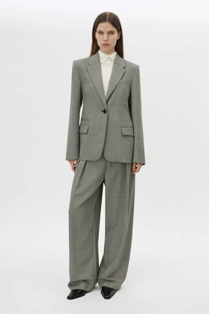 Ren Blazer Charcoal Herringbone by Camilla and Marc - tailored wool blazer with structured shoulders and herringbone texture, perfect for workwear styling.