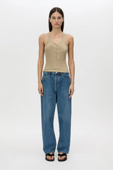 Rhodes 2.0 Denim Jean Blue Pinstripe by Camilla and Marc, low-rise denim with subtle pinstripes and classic five-pocket design.