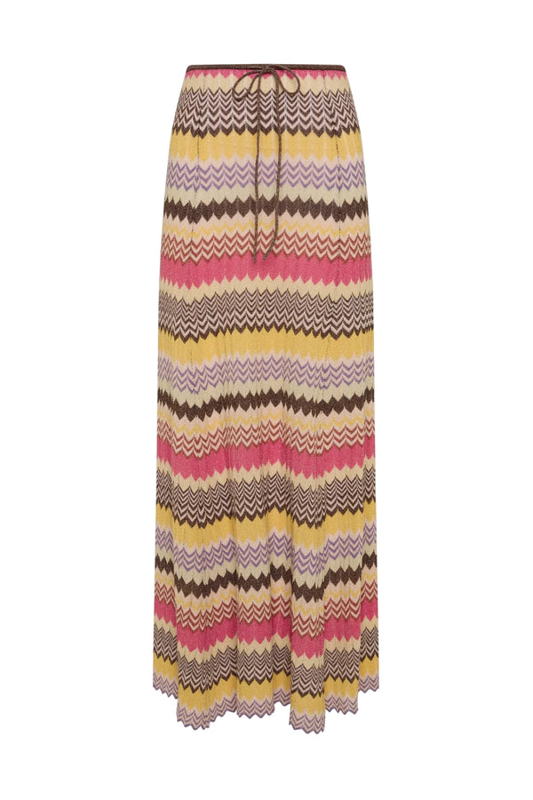 Ria Skirt Perla Stripe by Faithfull the Brand – a striped knit maxi skirt with drawstring waist. Perfect for resort styling.