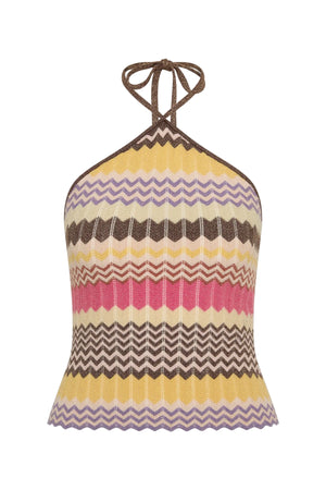 Ria Top Perla Stripe by Faithfull the Brand – a striped halter knit top with tie back detail. Perfect for resort styling.