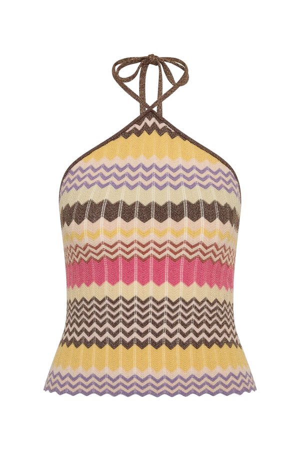 Ria Top Perla Stripe by Faithfull the Brand – a striped halter knit top with tie back detail. Perfect for resort styling.