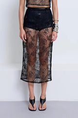 Riki Lace Skirt & Underlayer Black by Pfeiffer – embroidered lace midi skirt with sequins and removable underlayer.