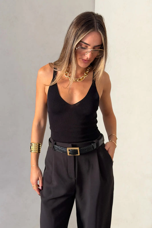 Rita Knit Tank Black by Sneaky Link – a sleek knit tank with soft stretch and body fit. Perfect for layering or matching sets.