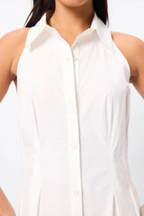 Roam Midi Dress White by Mossman – a cotton midi with collared neckline and A-line skirt. Perfect for everyday styling.