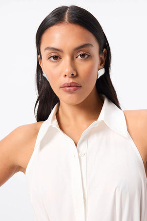 Roam Midi Dress White by Mossman – a cotton midi with collared neckline and A-line skirt. Perfect for everyday styling.