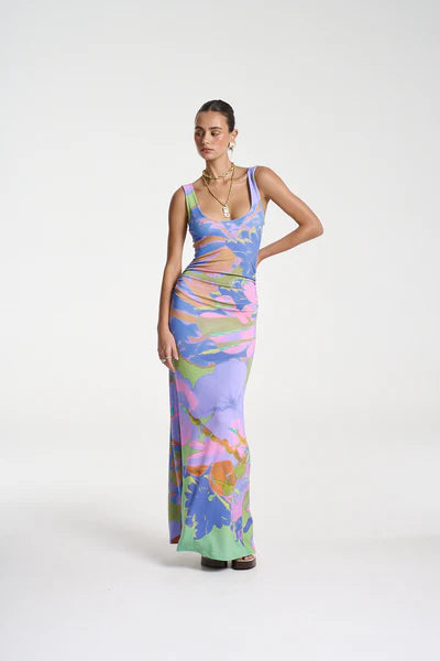 Emma Maxi Dress – Bananas by Summi Summi, a ruched cotton maxi with scoop neck. Perfect for beach days or effortless summer events.