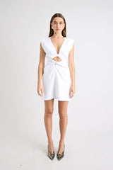 Roberts Mini Dress in Powder by Pfeiffer, versatile mini with a tie neckline and waist for a custom fit, ideal for casual events and nights out.