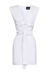 Roberts Mini Dress in Powder by Pfeiffer, versatile mini with a tie neckline and waist for a custom fit, ideal for casual events and nights out.