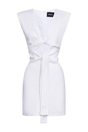 Roberts Mini Dress in Powder by Pfeiffer, versatile mini with a tie neckline and waist for a custom fit, ideal for casual events and nights out.